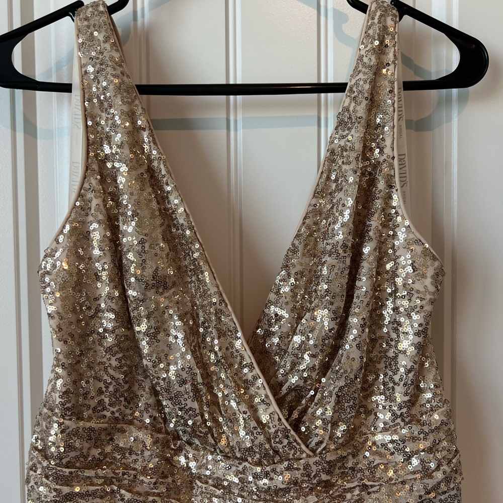 David's Bridal Champagne Sequin Dress Sleeveless Long - Picture 2 of 6